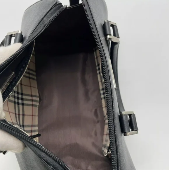 Auth Burberry Leather Black Nova Check Pattern Tubular Bag - Picture 13 of 16